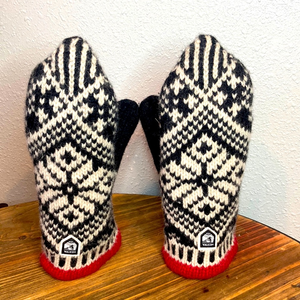 Hestra Nordic Knit Gloves with Red Accents
